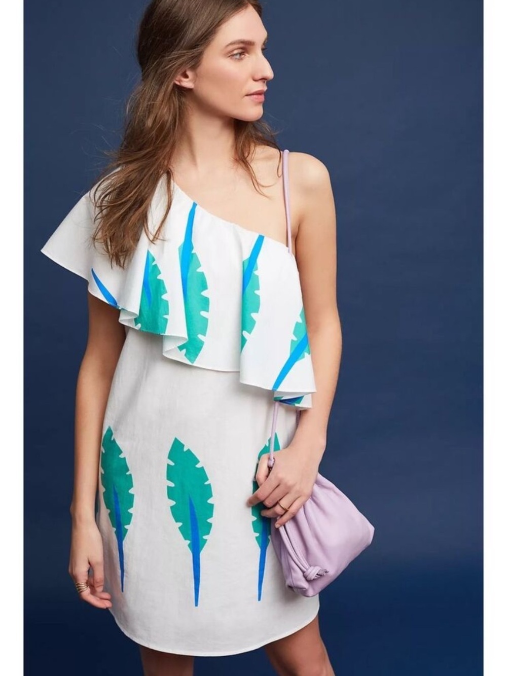 Anthropologie Corey Lynn Calter Caline
Poplin Dress One Shoulder Palm Print